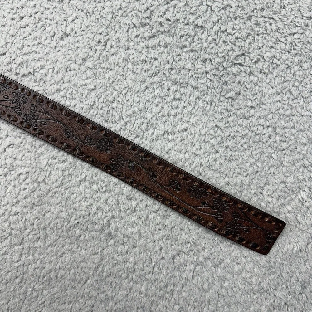 Wilsons Leather 64143-32‎ Hand Tooled Floral Brown Leather Brass Boho 38.5 Belt